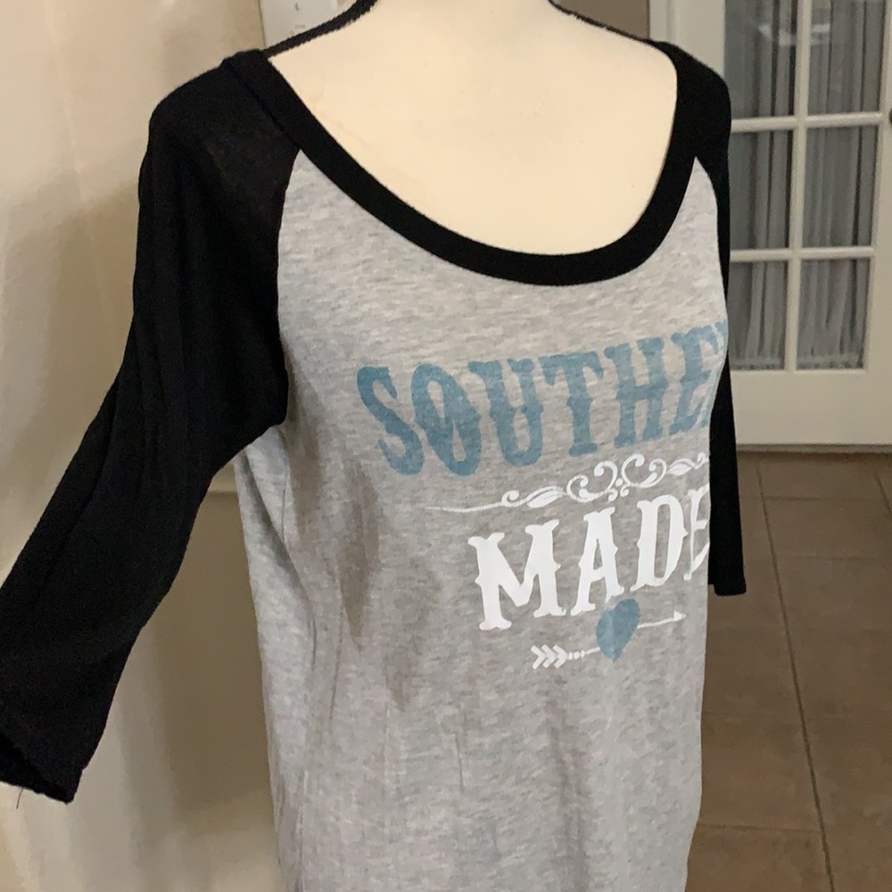 Papermoon gray graphic with black sleeve top t-shirt Size M